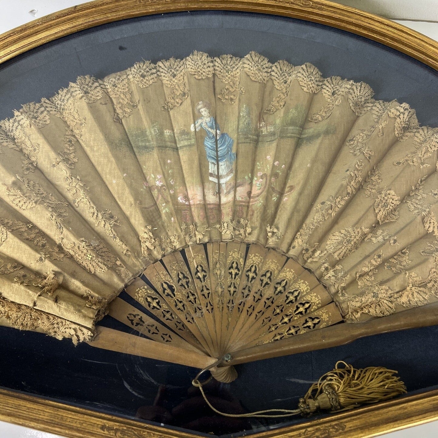 Ventaglio Antico in legno seta dipinto Francese d'epoca 800 Ventagliera Cornice Categoria  Ventagli
