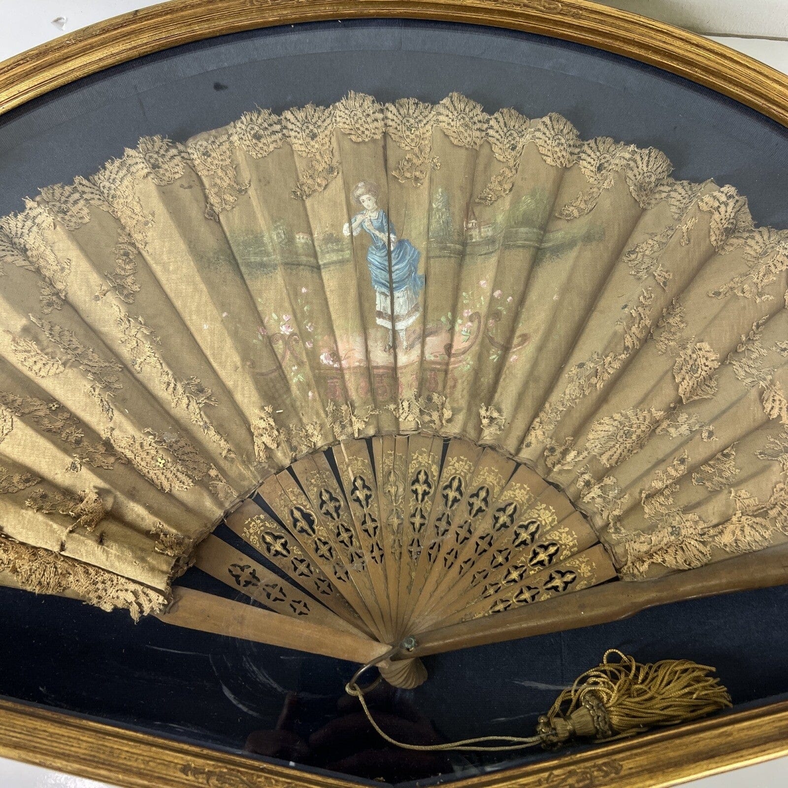 Ventaglio Antico in legno seta dipinto Francese d'epoca 800 Ventagliera Cornice Categoria  Ventagli