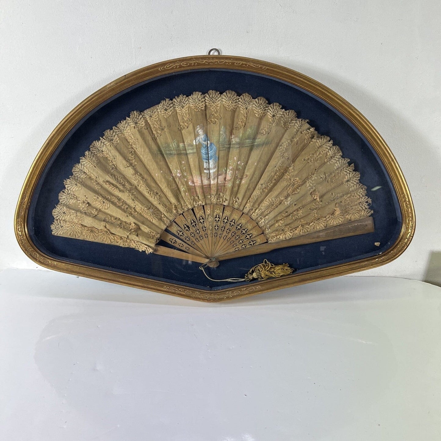 Ventaglio Antico in legno seta dipinto Francese d'epoca 800 Ventagliera Cornice Categoria  Ventagli