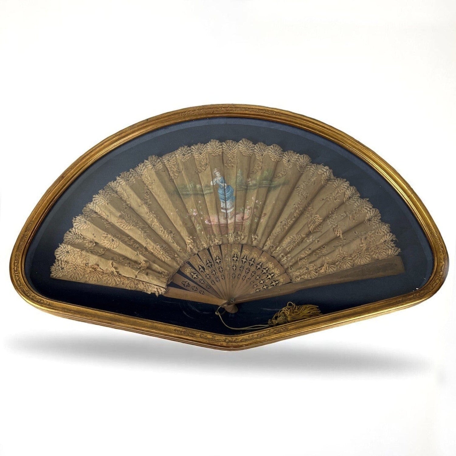 Ventaglio Antico in legno seta dipinto Francese d'epoca 800 Ventagliera Cornice Categoria  Ventagli