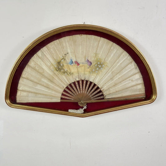 Ventaglio Antico in legno seta dipinto Francese d'epoca 900 Ventagliera Cornice Categoria  Ventagli