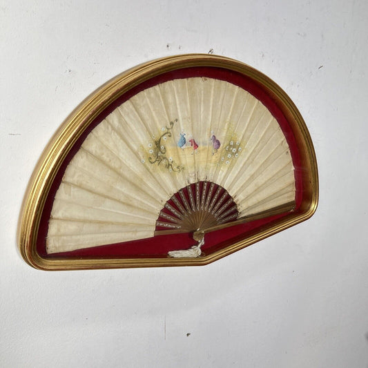 Ventaglio Antico in legno seta dipinto Francese d'epoca 900 Ventagliera Cornice Categoria  Ventagli