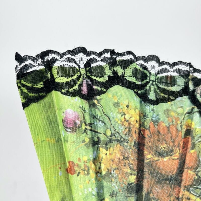 Ventaglio giapponese vintage pieghevole per signora in stoffa colorato merletto Categoria  Ventagli