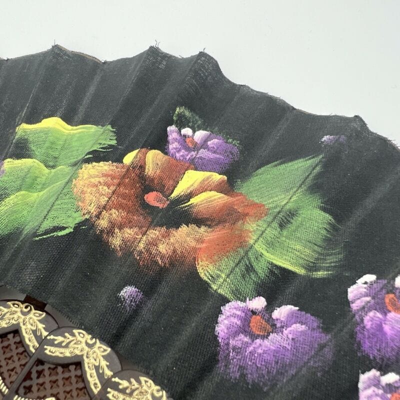 Ventaglio giapponese vintage pieghevole per signora in stoffa dipinto a fiori Categoria  Ventagli
