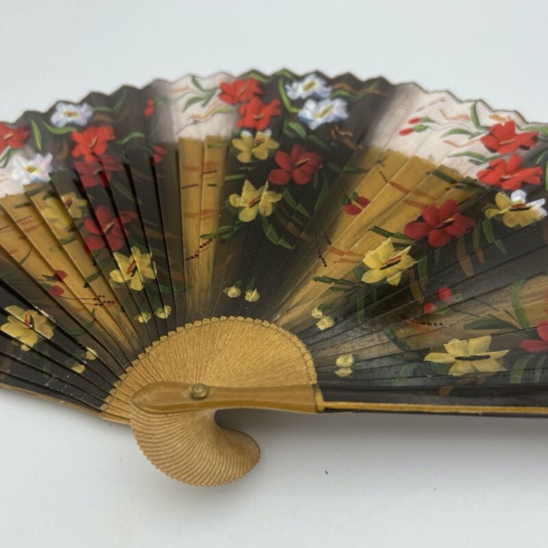 Ventaglio pieghevole Vintage Spagnolo per signora in legno stoffa dipinto fiori Categoria  Ventagli