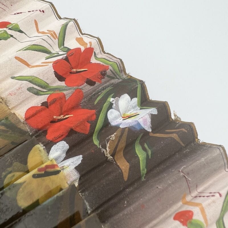 Ventaglio pieghevole Vintage Spagnolo per signora in legno stoffa dipinto fiori Categoria  Ventagli