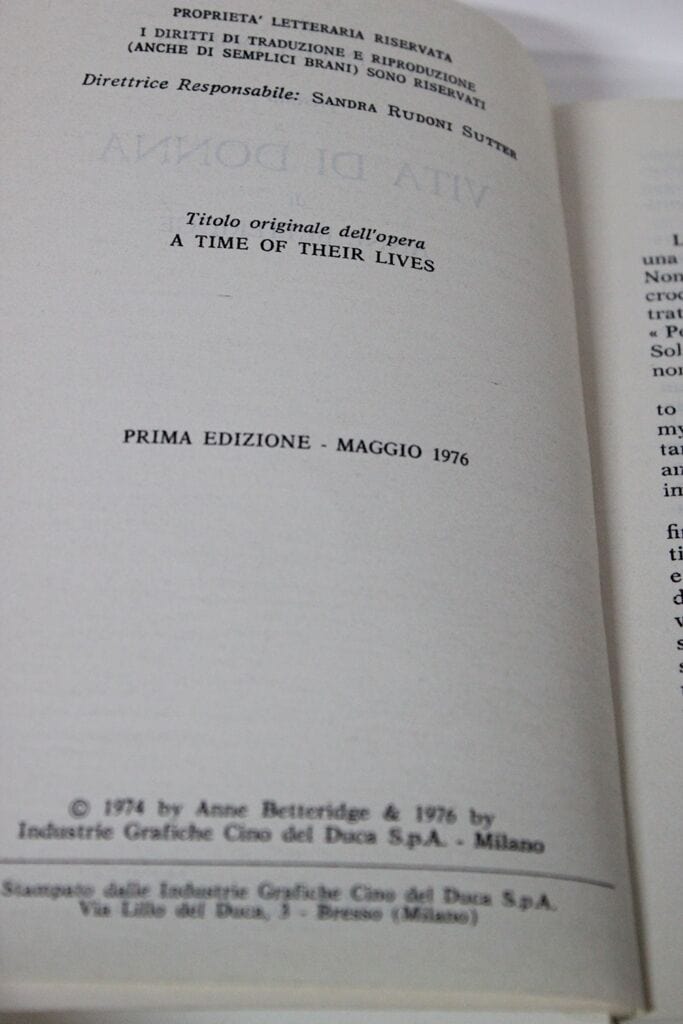 VITA DI DONNA  - ANNE BETTERIDGE - CLUB DELLA DONNA - PRIMA EDIZIONE 1976 Categoria  Libri