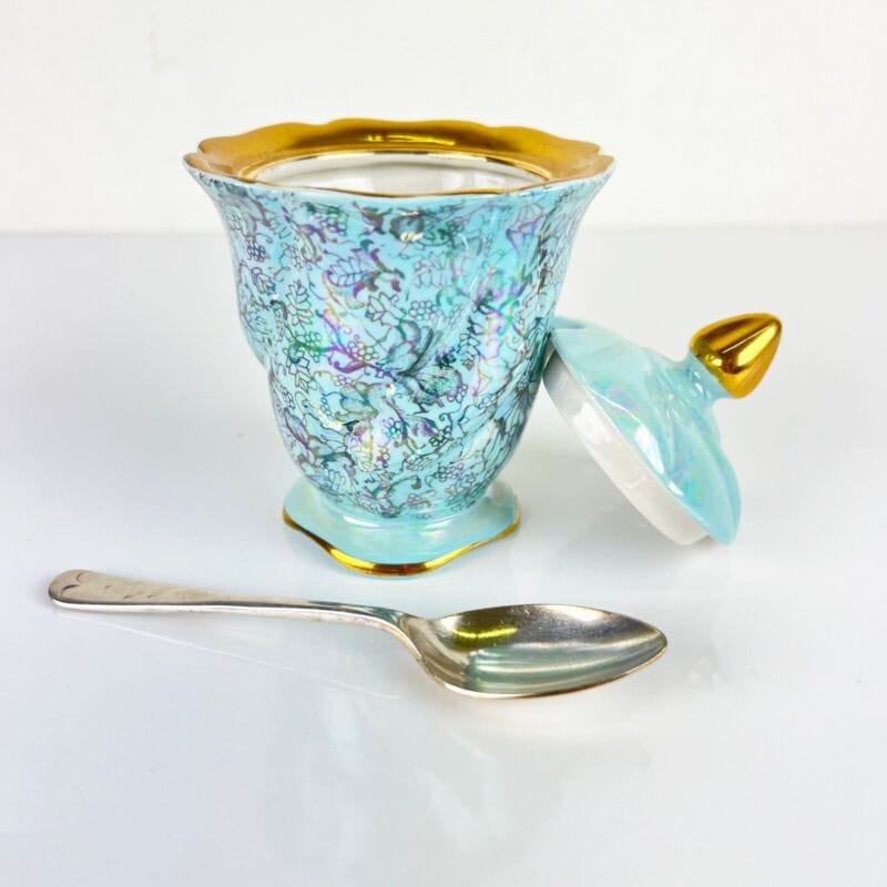Zuccheriera antica in Ceramica Inglese Colore Azzuro Acquamarina iridescente Categoria  Servizio tazze - Tazze