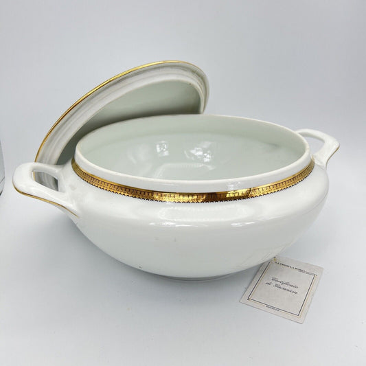 Zuppiera antica in ceramica Bianca Richard Ginori Legumiera Vintage profili oro Categoria  Zuppiere
