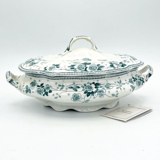 Zuppiera antica inglese in ceramica Legumiera d'epoca Art Nouveau bianca verde Categoria  Zuppiere