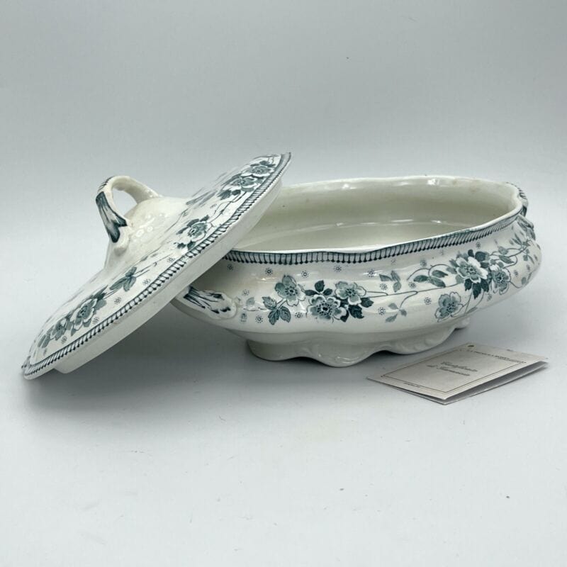 Zuppiera antica inglese in ceramica Legumiera d'epoca Art Nouveau bianca verde Categoria  Zuppiere