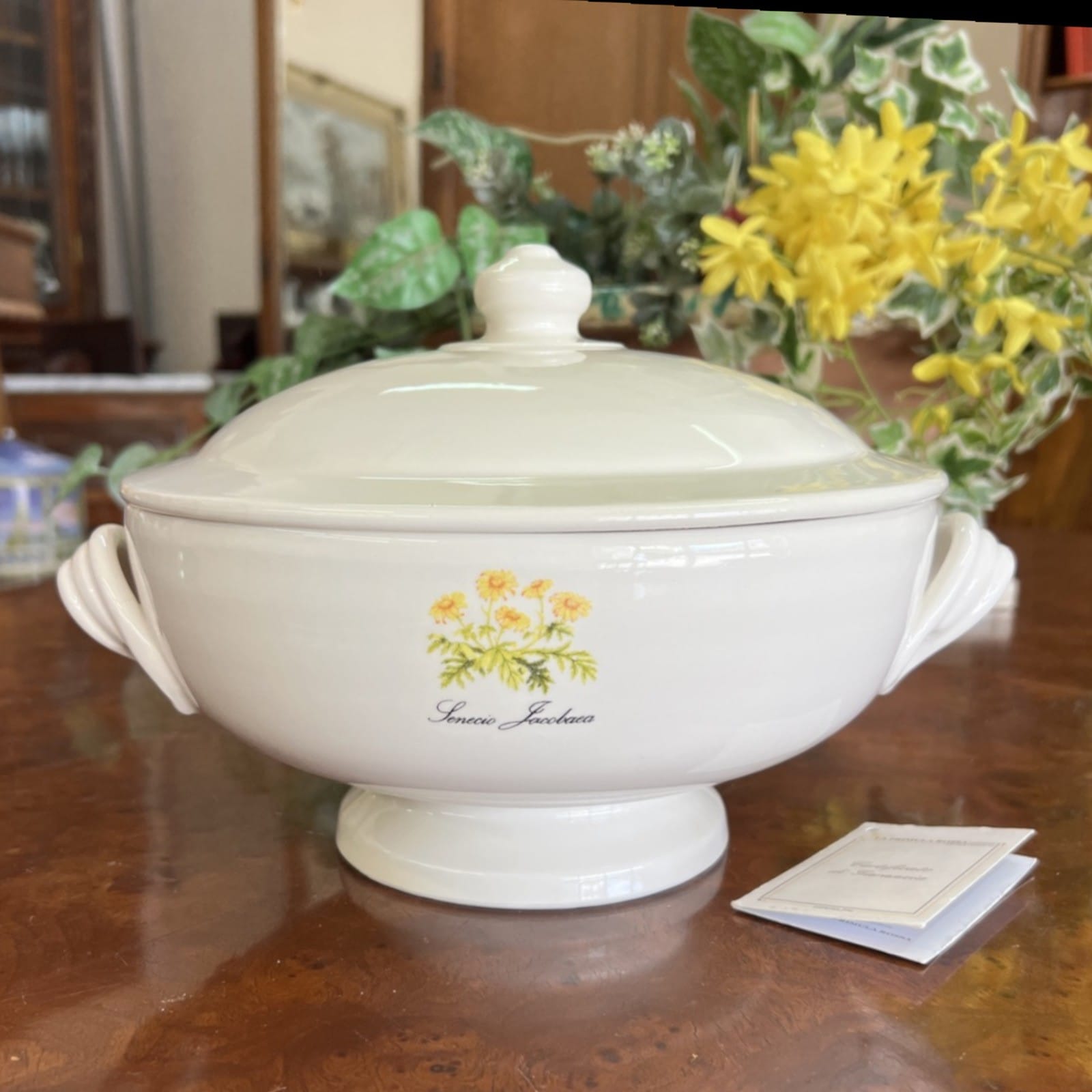Zuppiera stile antico in ceramica Legumiera Deruta Santucci Fiore Giallo Senecio Categoria  Zuppiere