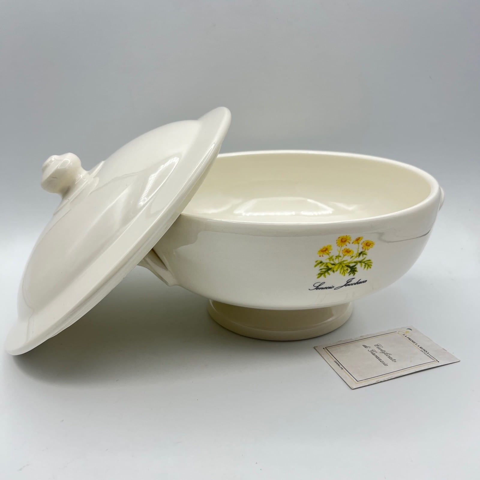Zuppiera stile antico in ceramica Legumiera Deruta Santucci Fiore Giallo Senecio Categoria  Zuppiere