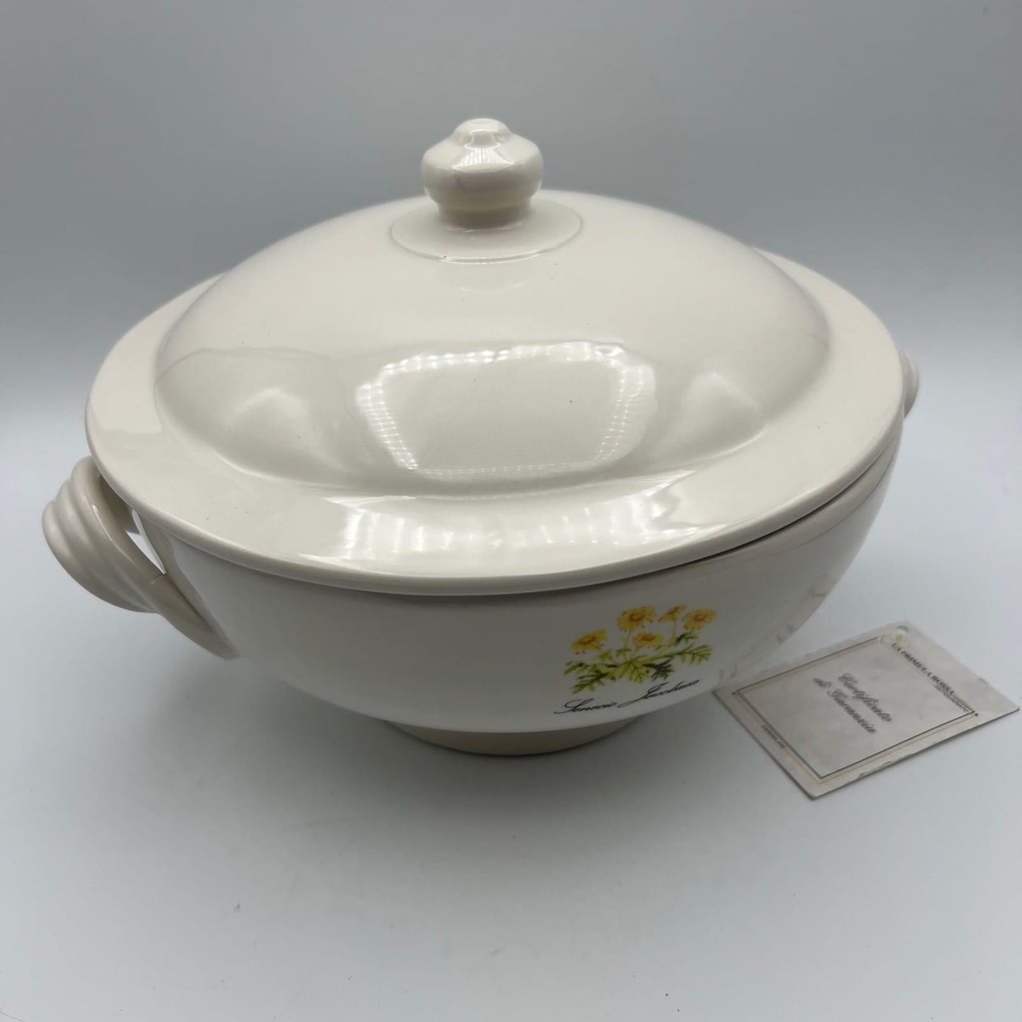 Zuppiera stile antico in ceramica Legumiera Deruta Santucci Fiore Giallo Senecio Categoria  Zuppiere