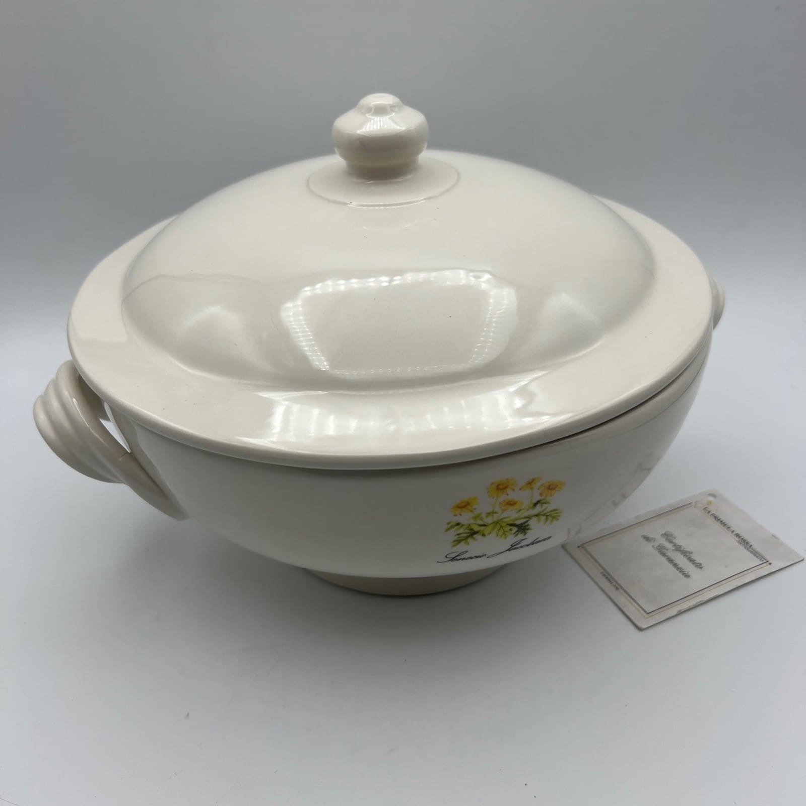 Zuppiera stile antico in ceramica Legumiera Deruta Santucci Fiore Giallo Senecio Categoria  Zuppiere
