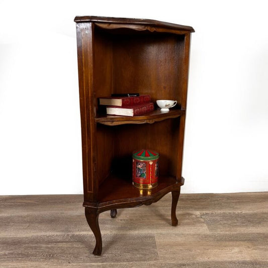 Angoliera antica in legno mobile ad angolo libreria tavolino con ripiani anni 50 Arredamento