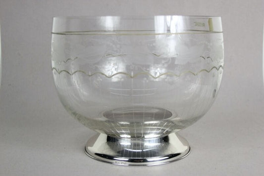 Antica Alzata centrotavola in argento 800  cristallo serigrafato fruttiera coppa Sheffield & Argento