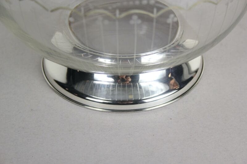 Antica Alzata centrotavola in argento 800  cristallo serigrafato fruttiera coppa Sheffield & Argento