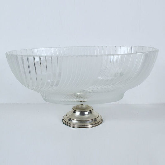 Antica Alzata centrotavola in argento 800 e vetro satinato fruttiera alzatina Sheffield & Argento