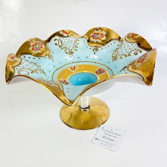 Antica Alzata in vetro di Murano vintage Centrotavola opaline oro dipinto fiori Vetri e Cristalli
