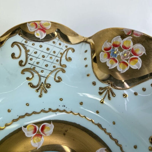 Antica Alzata in vetro di Murano vintage Centrotavola opaline oro dipinto fiori Vetri e Cristalli
