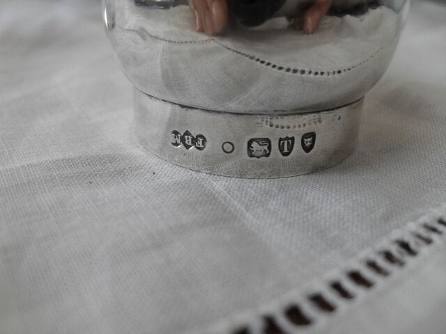 ANTICA BOCCETTA DA TOILETTE IN VETRO E ARGENTO EP.800 GLASS + SILVER LID BOTTLE Sheffield & Argento