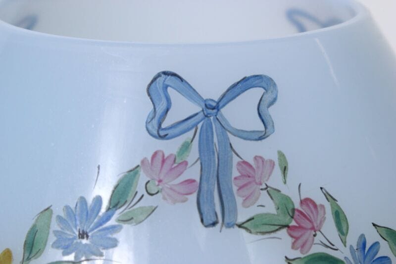 Antica Coppa in vetro opaline liberty vaso celeste centrotavola dipinto vintage Vetri e Cristalli