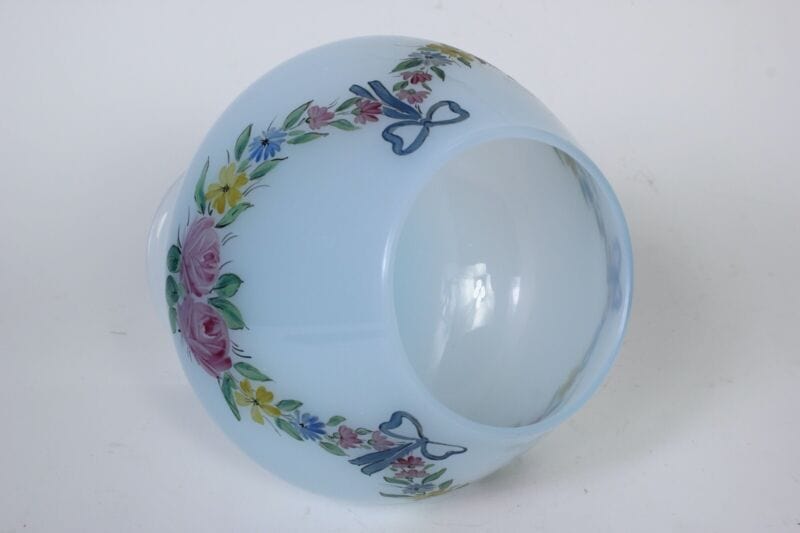 Antica Coppa in vetro opaline liberty vaso celeste centrotavola dipinto vintage Vetri e Cristalli