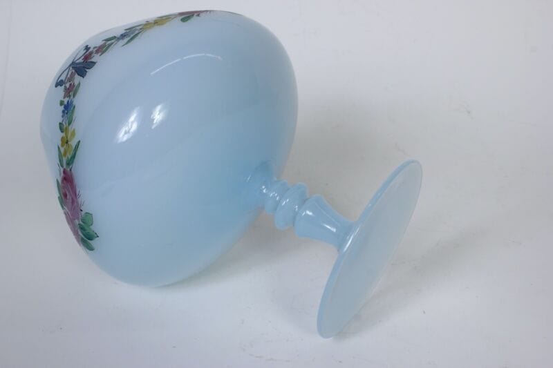 Antica Coppa in vetro opaline liberty vaso celeste centrotavola dipinto vintage Vetri e Cristalli