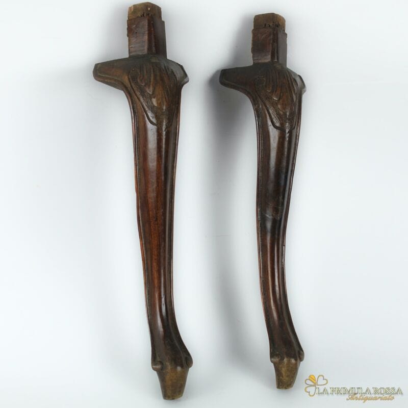 Antica coppia di gambe in legno per sedia vecchio piede di mobile d'epoca Restauro
