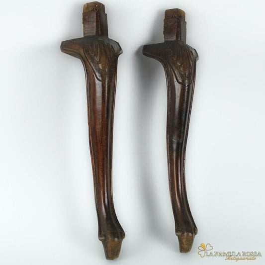 Antica coppia di gambe in legno per sedia vecchio piede di mobile d'epoca Restauro