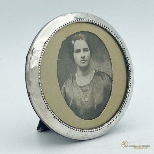 Antica Cornice portafoto in argento 800 vintage piccolo portaritratto rotondo Sheffield & Argento