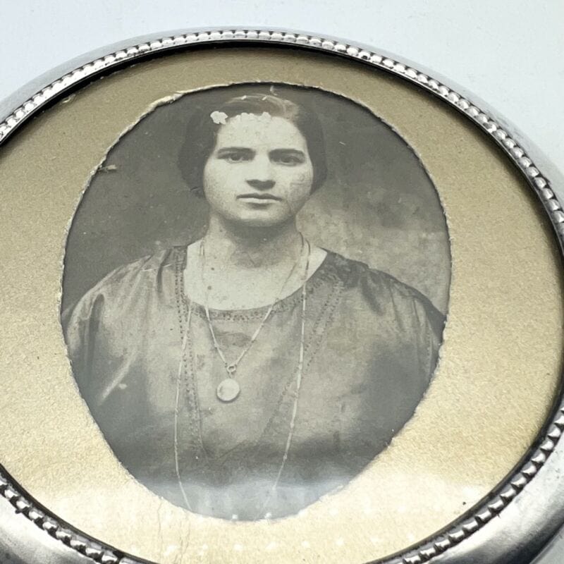 Antica Cornice portafoto in argento 800 vintage piccolo portaritratto rotondo Sheffield & Argento