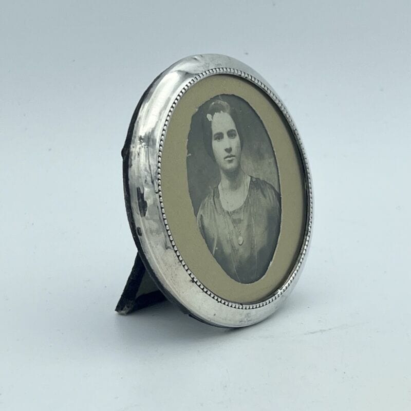 Antica Cornice portafoto in argento 800 vintage piccolo portaritratto rotondo Sheffield & Argento
