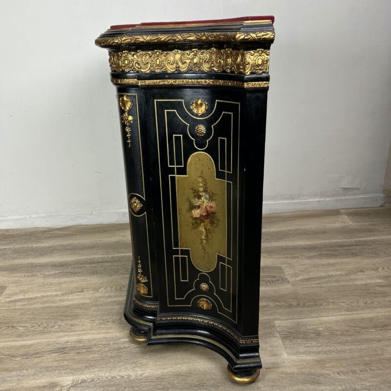 Antica credenza Napoleone III in stile Boulle legno ebanizzato nero e Dipinti Arredamento