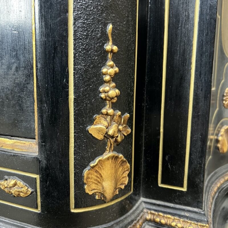 Antica credenza Napoleone III in stile Boulle legno ebanizzato nero e Dipinti Arredamento