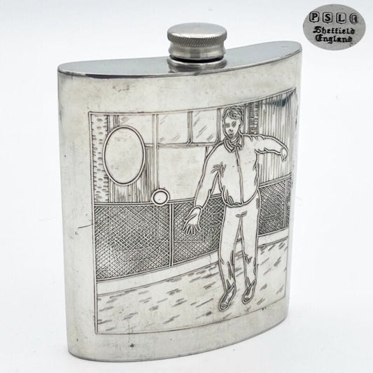 Antica Fiaschetta tascabile argento sheffield da liquore per whisky fiasca Bocce Sheffield & Argento