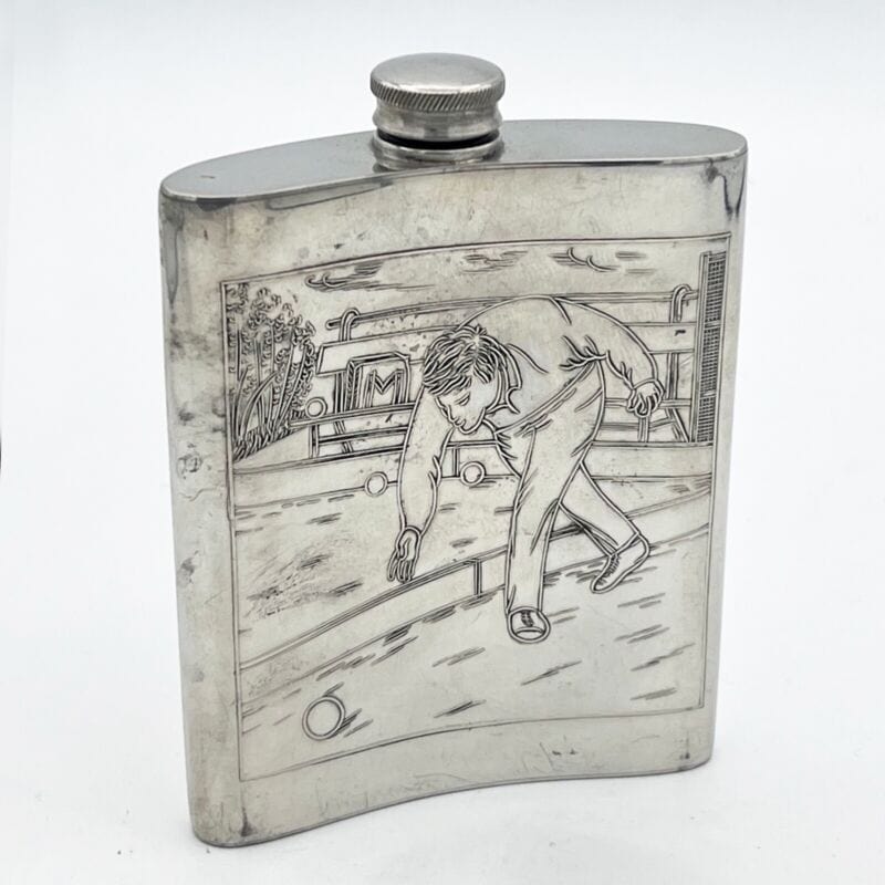 Antica Fiaschetta tascabile argento sheffield da liquore per whisky fiasca Bocce Sheffield & Argento