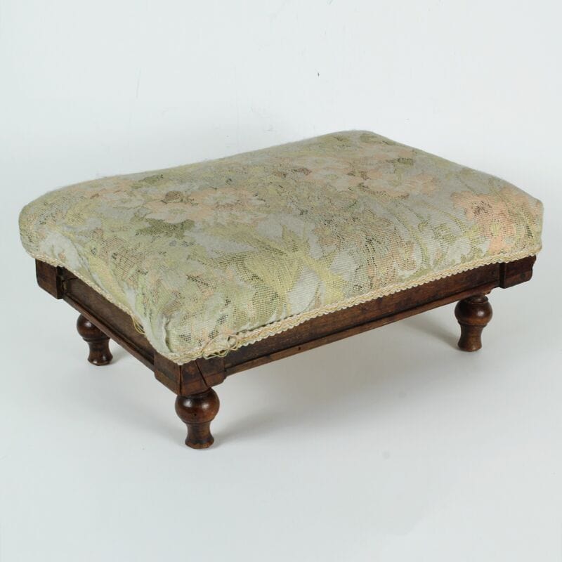 Antica Panchetta imbottita sgabello pouf panca in legno e tessuto stile 800 Arredamento