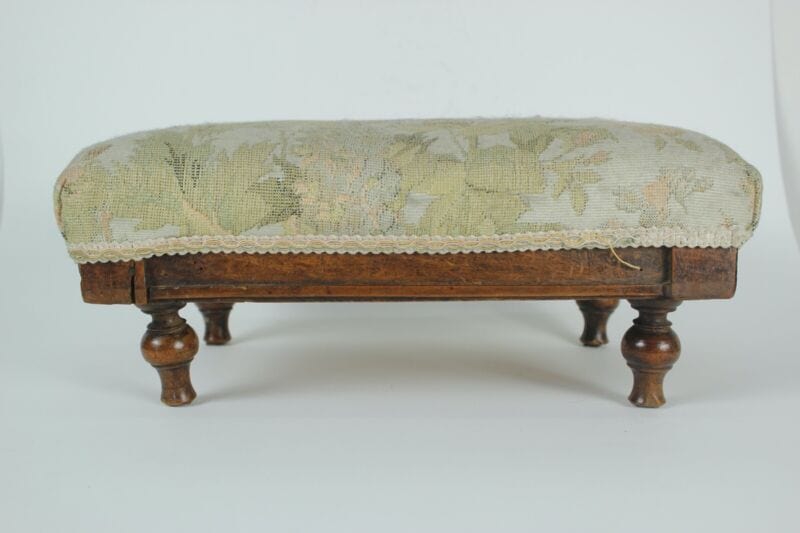 Antica Panchetta imbottita sgabello pouf panca in legno e tessuto stile 800 Arredamento