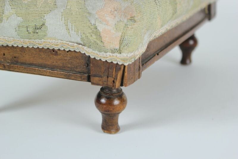 Antica Panchetta imbottita sgabello pouf panca in legno e tessuto stile 800 Arredamento