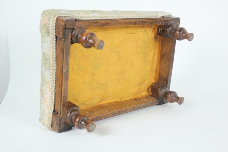 Antica Panchetta imbottita sgabello pouf panca in legno e tessuto stile 800 Arredamento