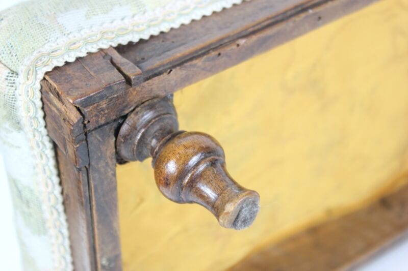 Antica Panchetta imbottita sgabello pouf panca in legno e tessuto stile 800 Arredamento