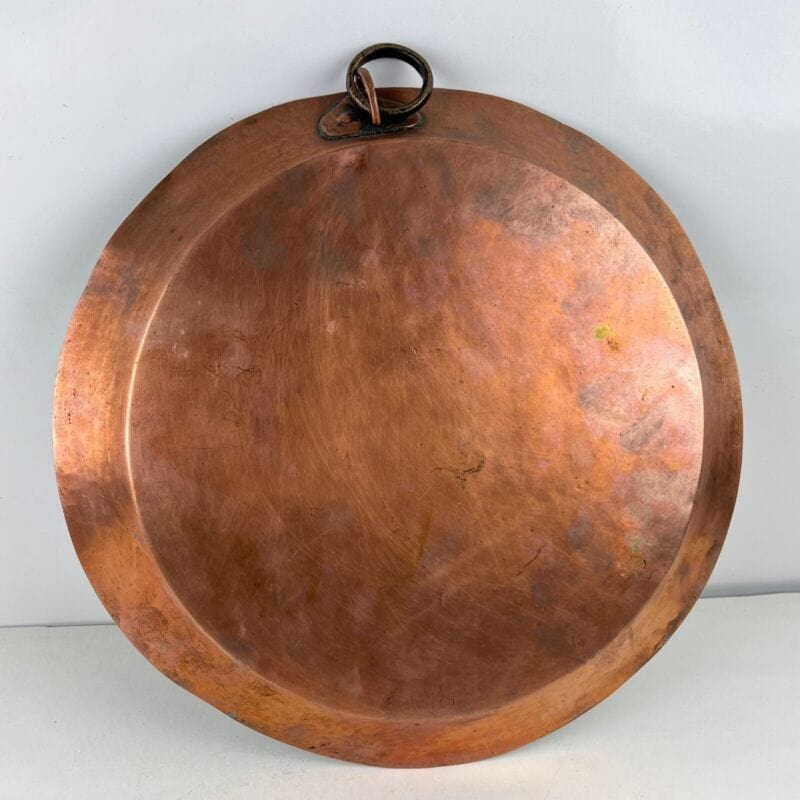 Antica Pentola in rame padella tegame teglia rotonda stagnata piatto casseruola Ottone