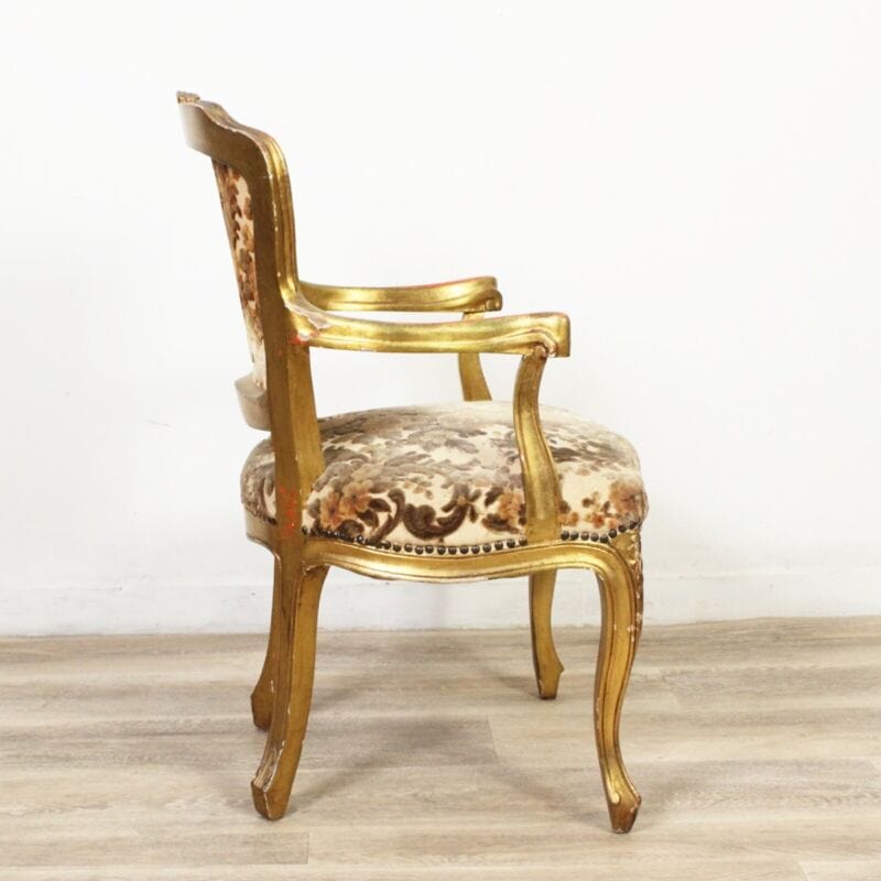 Antica sedia con braccioli poltroncina in legno oro stile Luigi XVI Barocco Arredamento