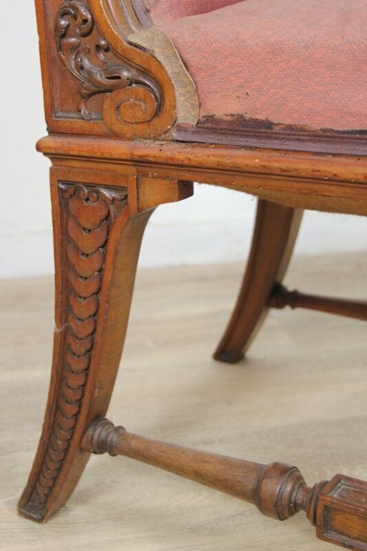 Antica sedia imbottita poltrona poltroncina in legno epoca 800 Inglese da studio Arredamento