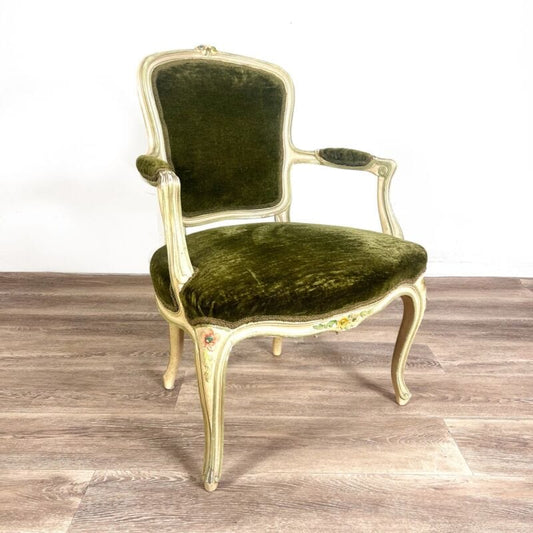 Antica sedia imbottita verde con braccioli poltrona poltroncina in legno barocco Arredamento