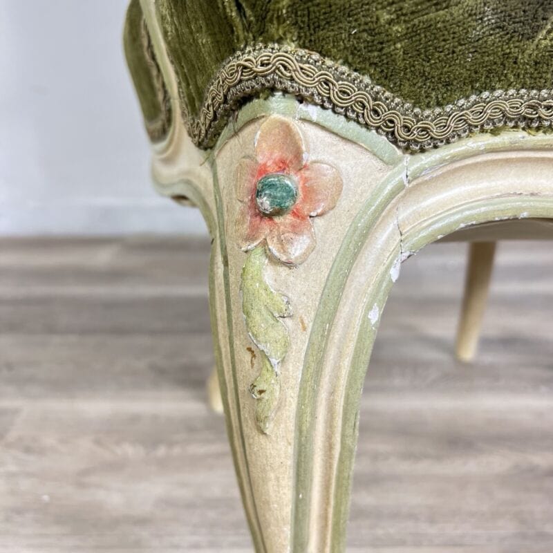 Antica sedia imbottita verde con braccioli poltrona poltroncina in legno barocco Arredamento
