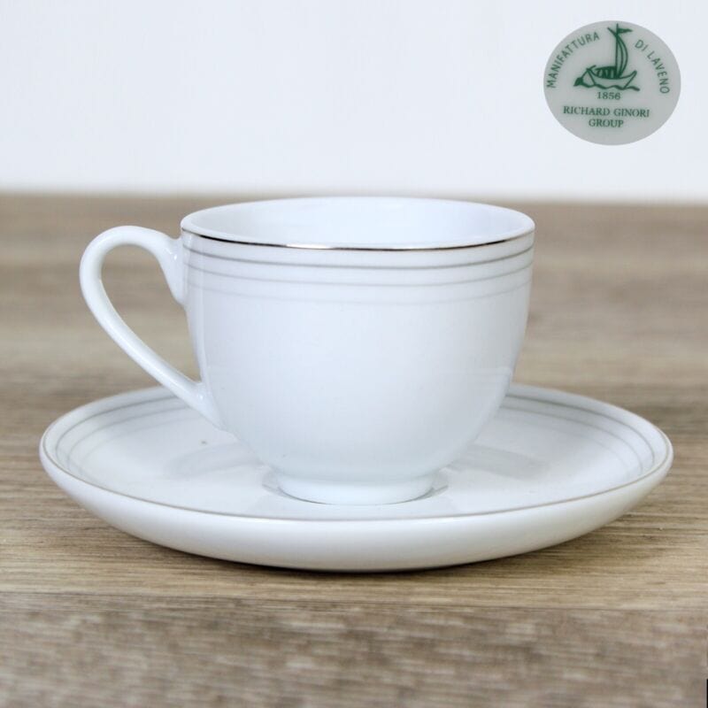 Antica Tazza da caffe in porcellana Ginori di Laveno tazzina bianca con piattino Ceramiche e Porcellane