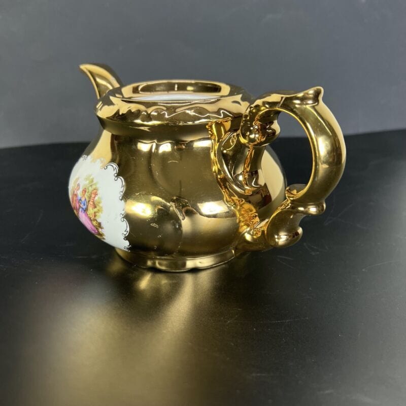 Antica Teiera in porcellana bianca e oro zecchino Bavaria Caffettiera Caraffa Ceramiche e Porcellane